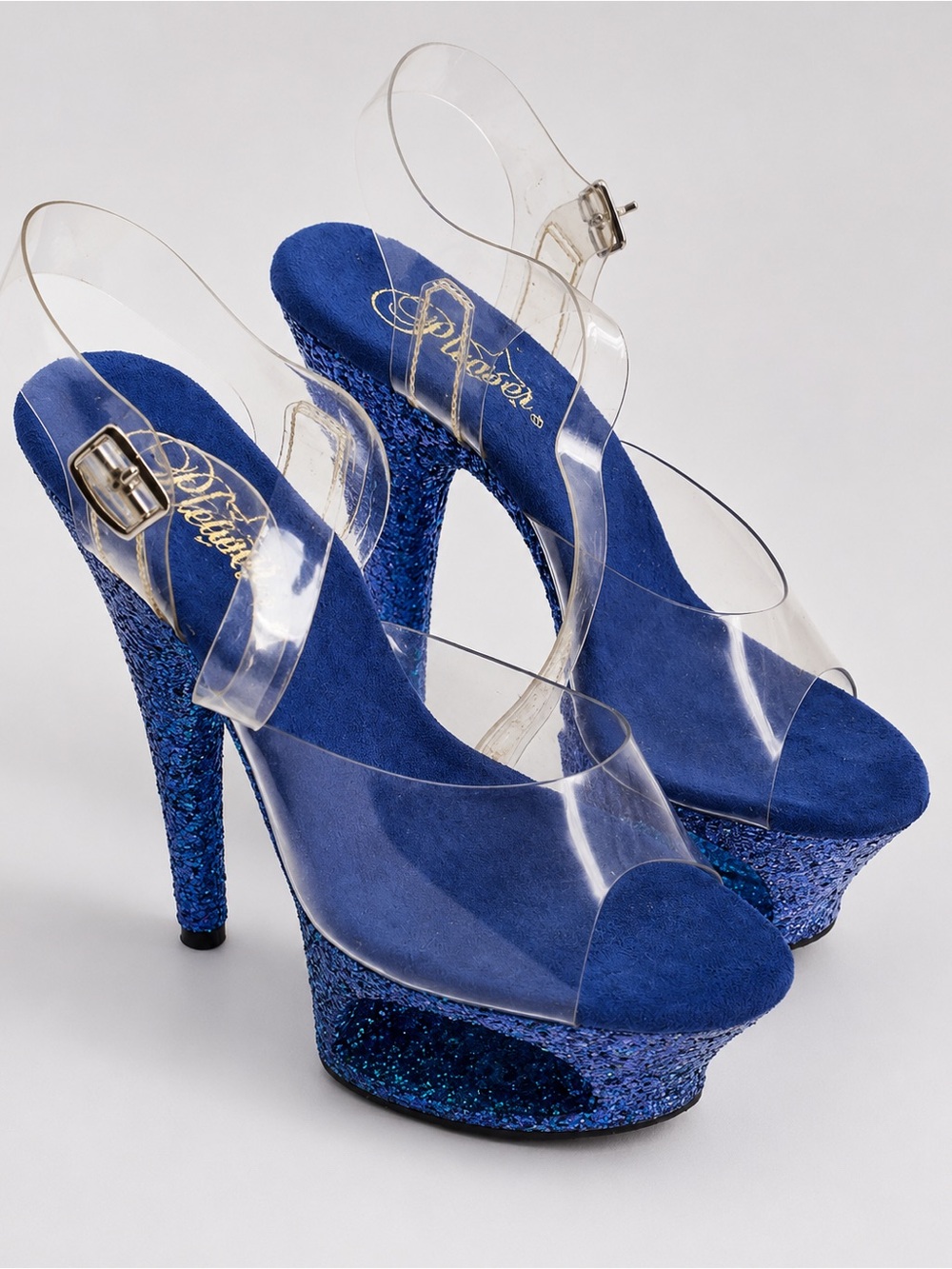 Pleaser Blue Glitter Platform Slingback Heels